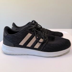 Adidas Womens Cloudfoam QT Racer Size 8 Black With Rose Gold Stripes and Lace
